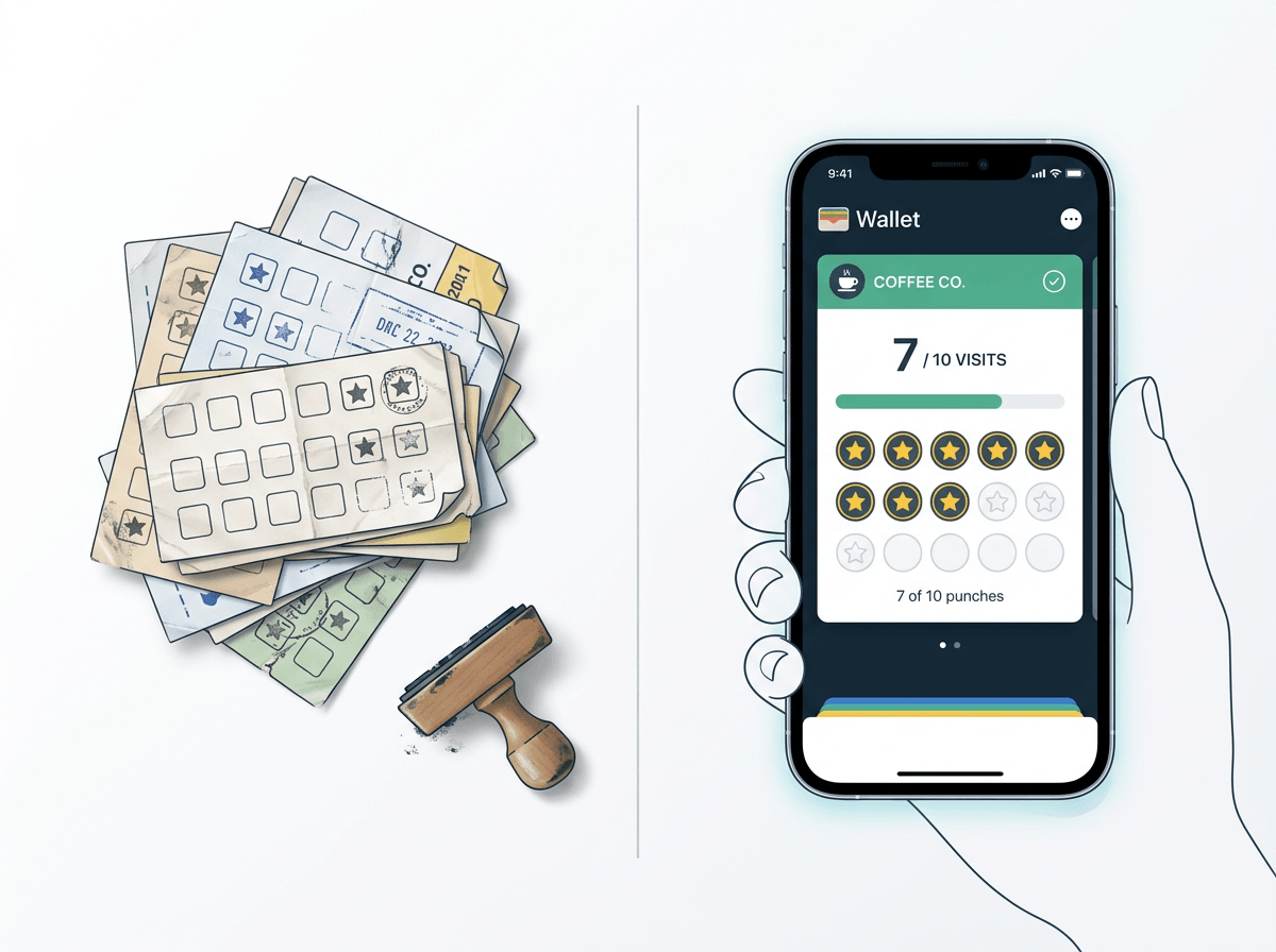 Cost comparison showing digital loyalty cards versus paper punch cards